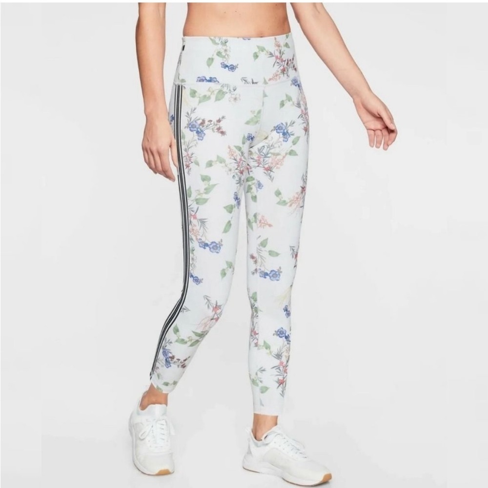 Athleta Contender 7/8 Tight Leggings Blossom Floral Side Stripe Size Small